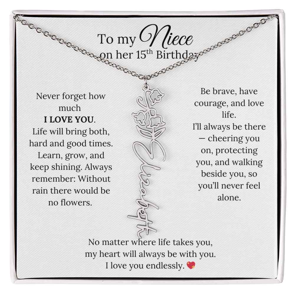 15th Birthday Gift from Aunt - Personalized Birth Flower Name Necklace