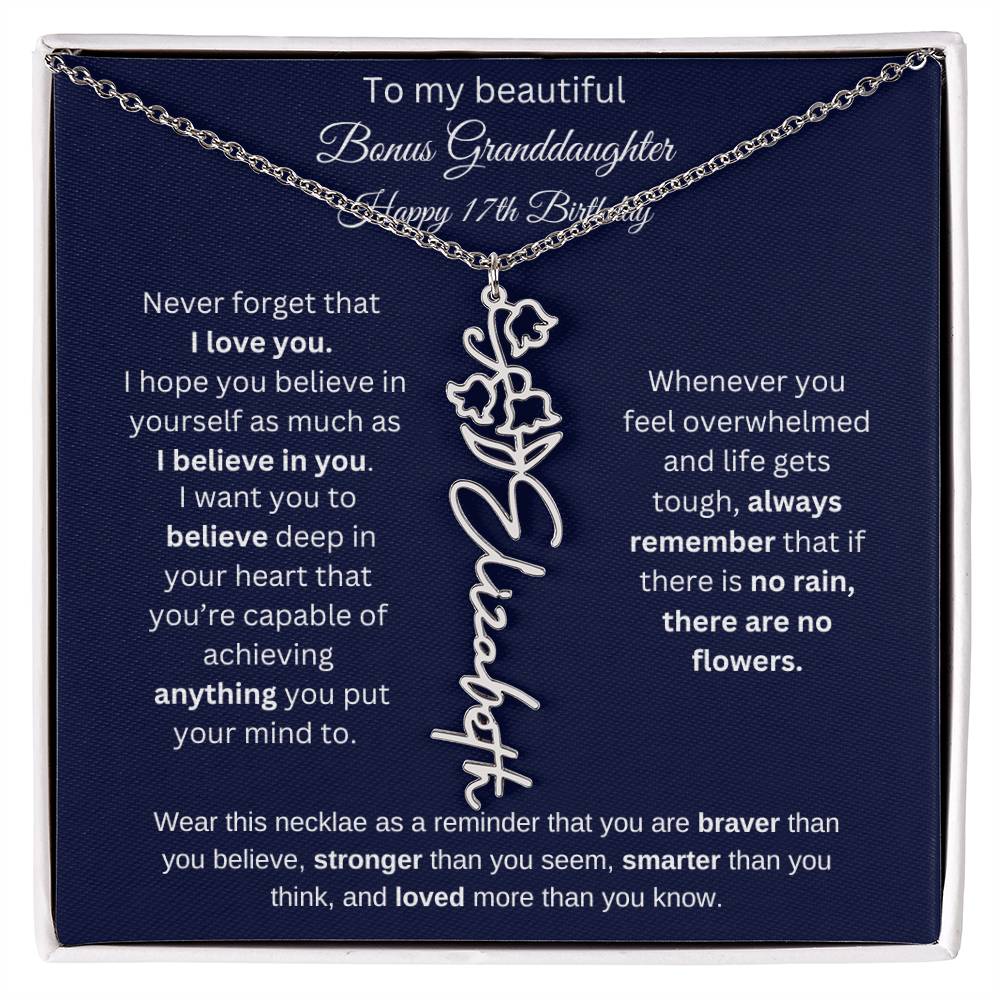 Bonus Granddaughter 17th Birthday | I Love You | Flower Name Necklace