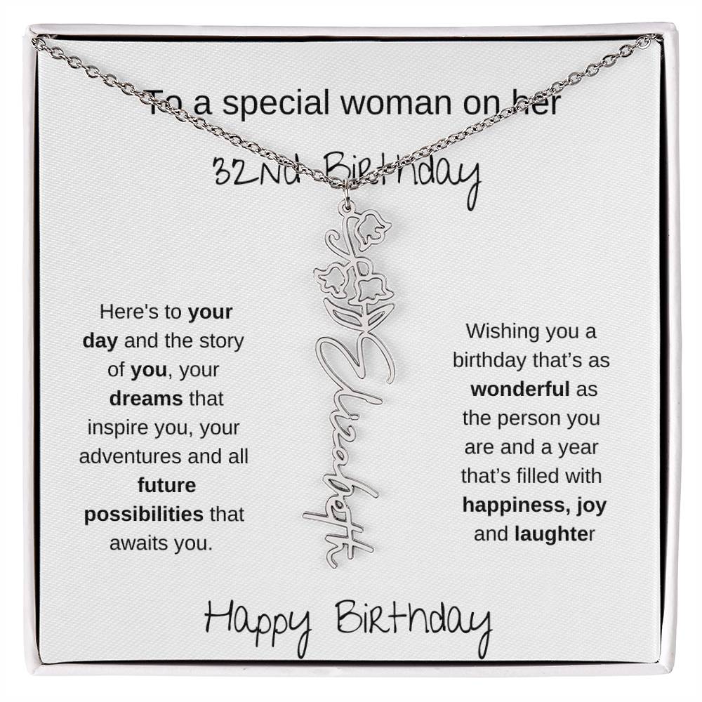A Special Woman 32nd Birthday | Flower Name Necklace