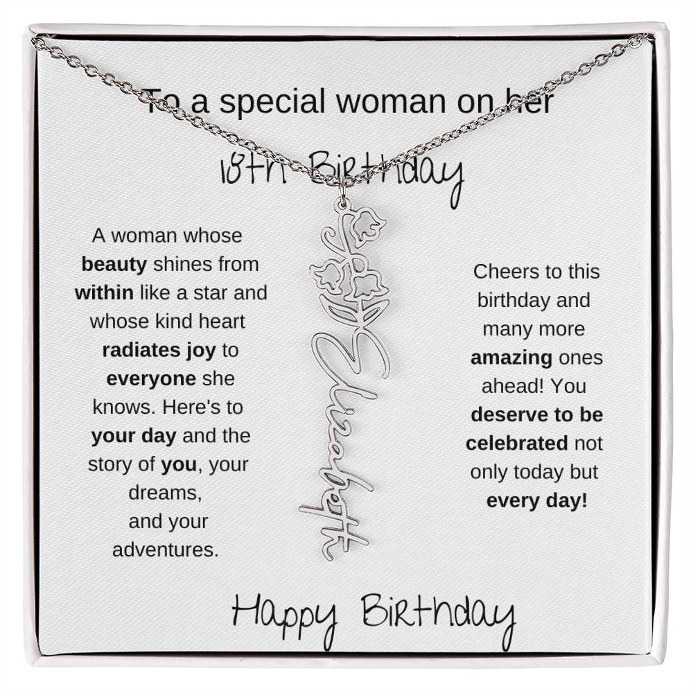 To A Special Women On Her 18th Birthday - Flower Name Necklace