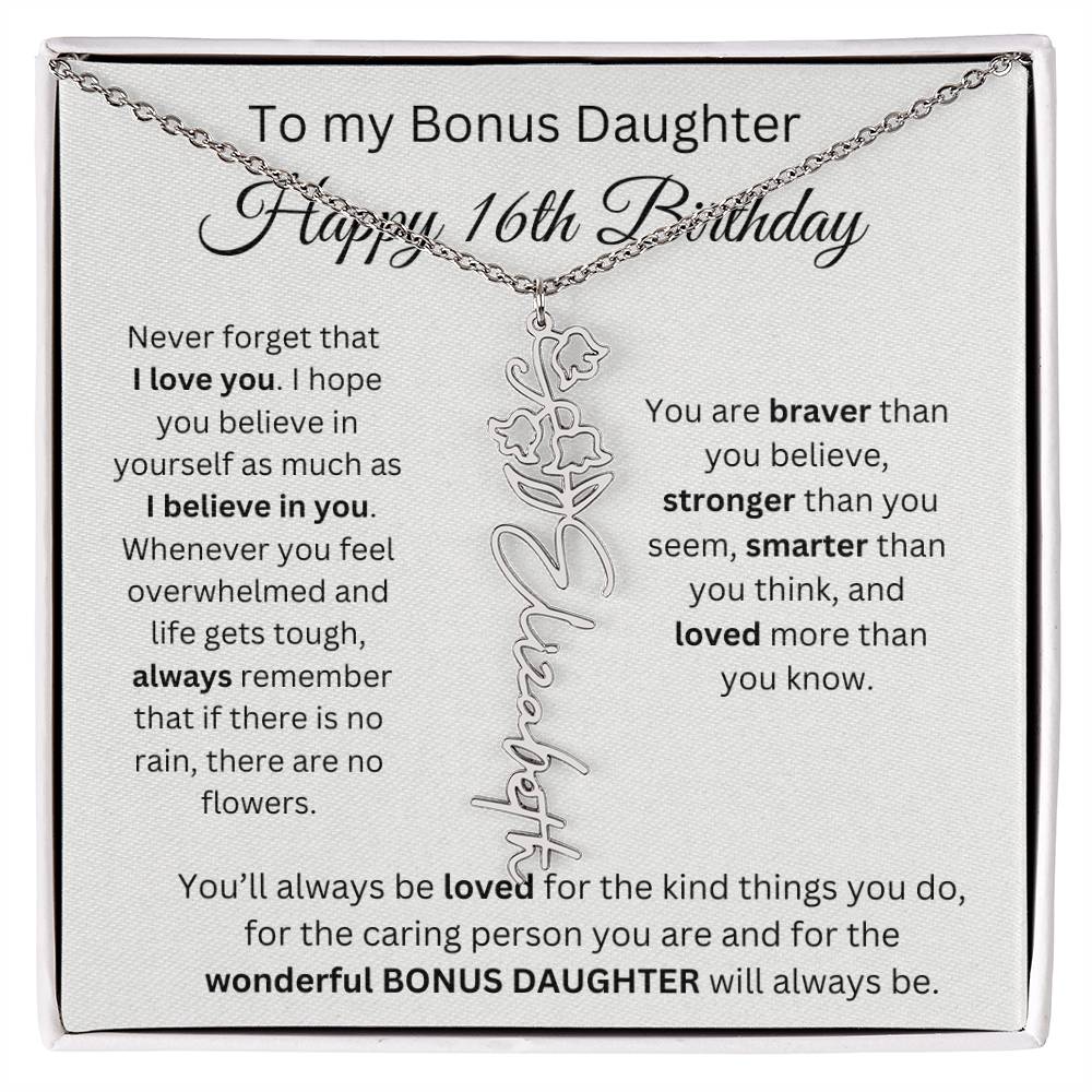 To My Bonus Daughter | Happy 16th Birthday | Flower Name Necklace