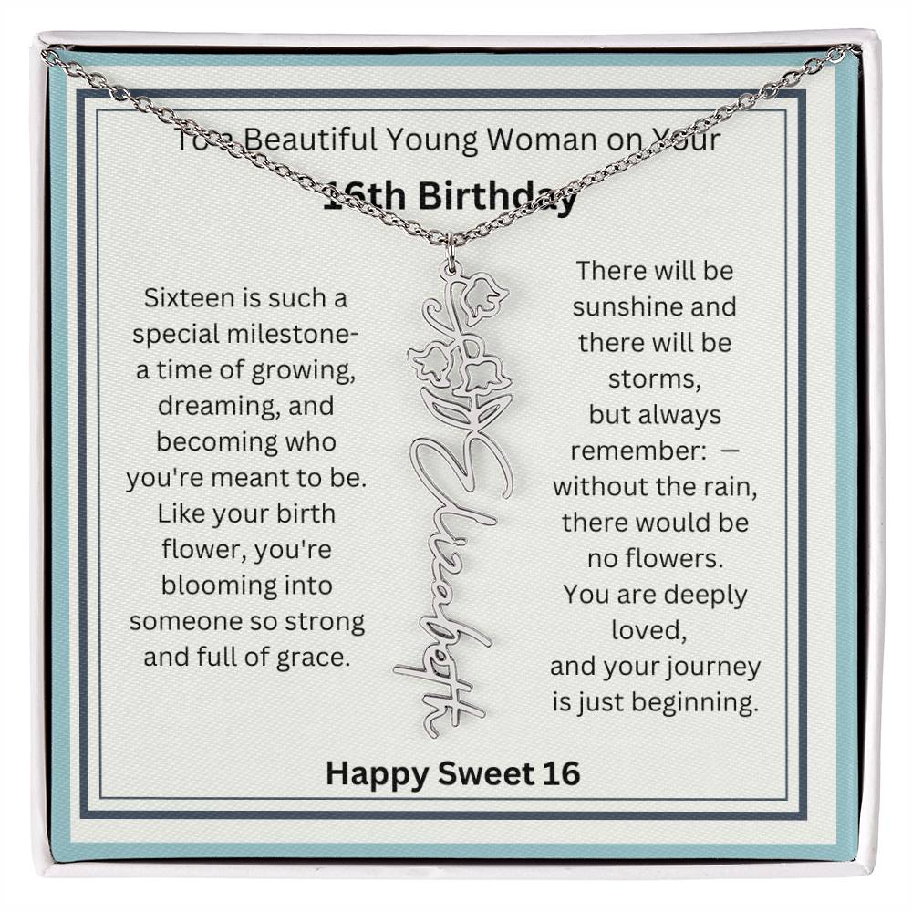 Sweet 16 Birth Flower Name Necklace Gift 2