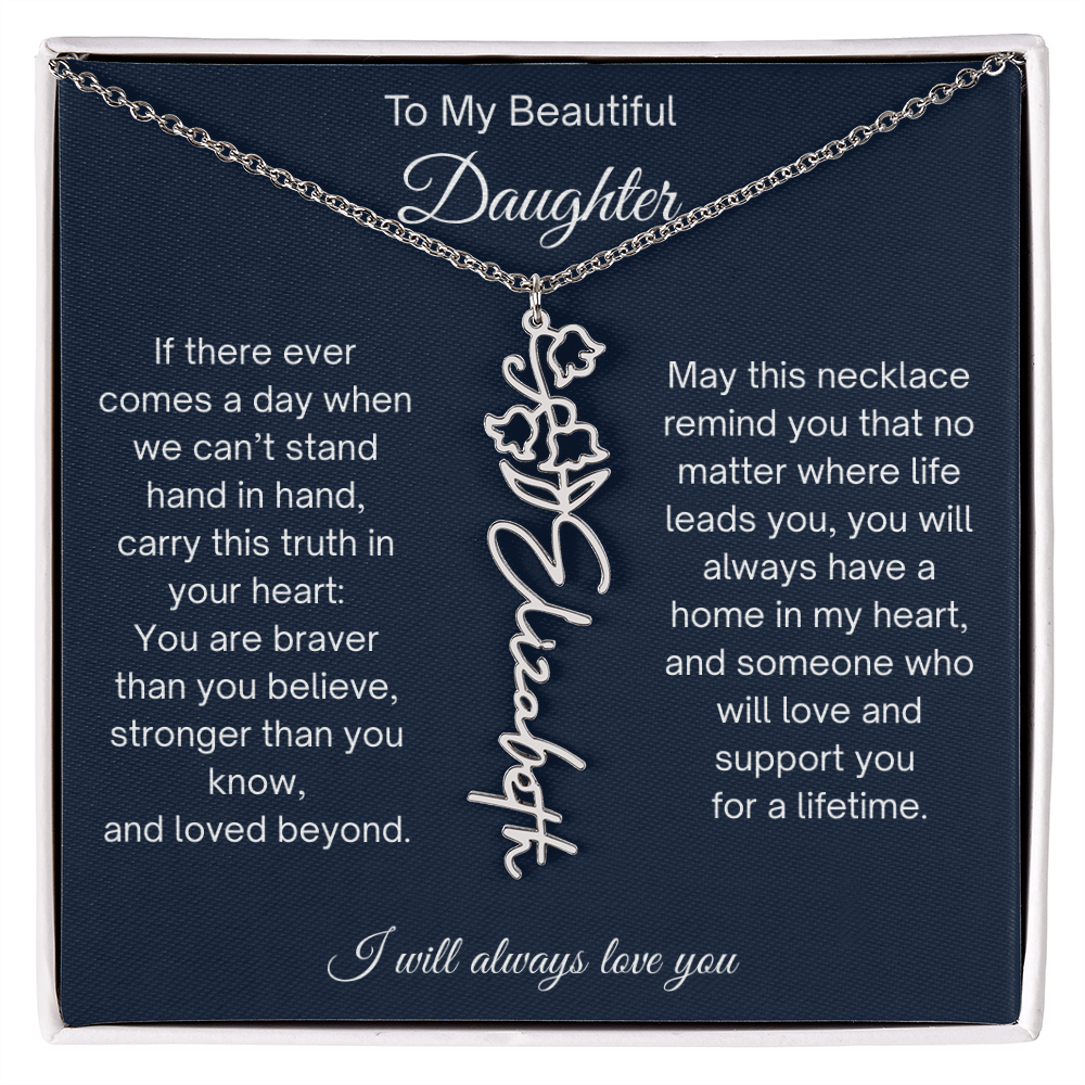 Daughter Gift Personalized Birth Flower Name Necklace