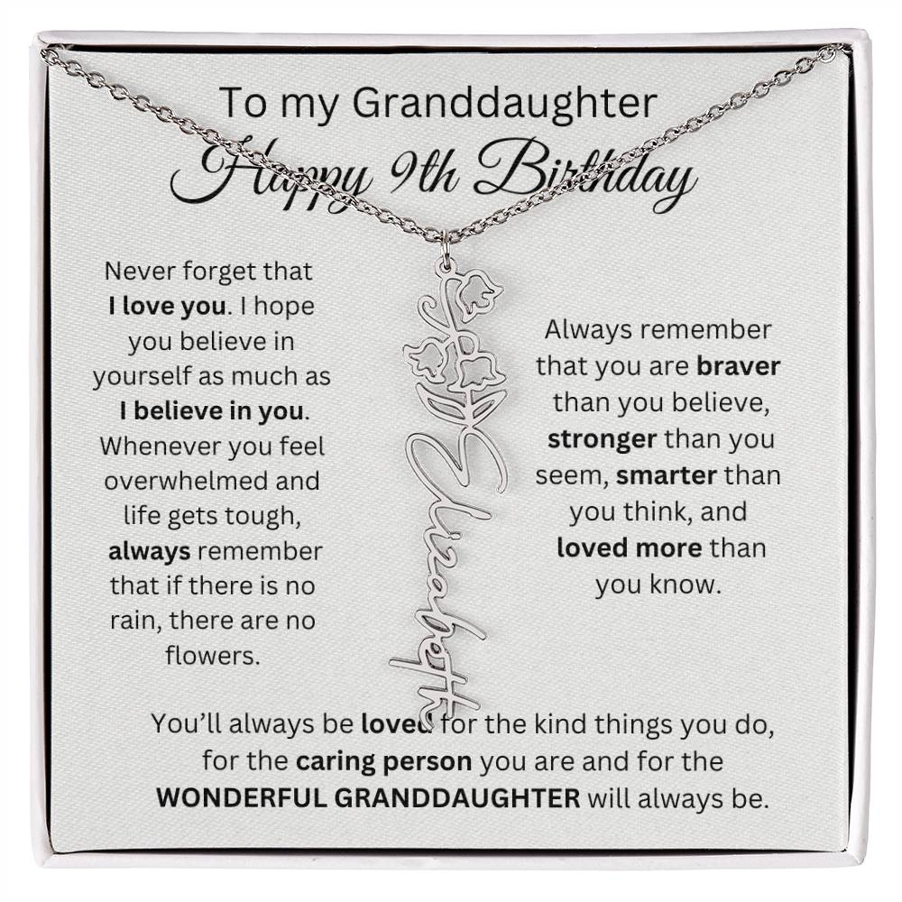 To My Granddaughter | Happy 9th Birthday | Flower Name Necklace