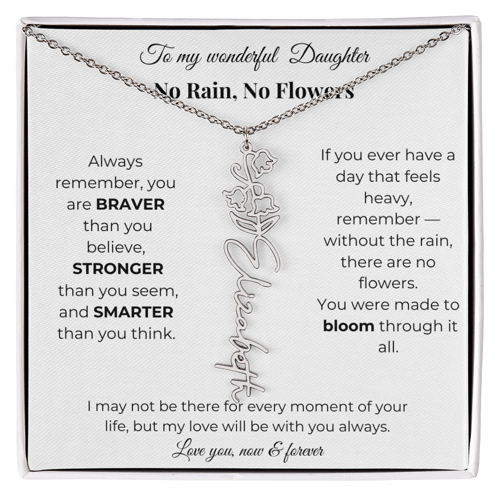 Daughter Gift Birth Flower Name Necklace with Message Card