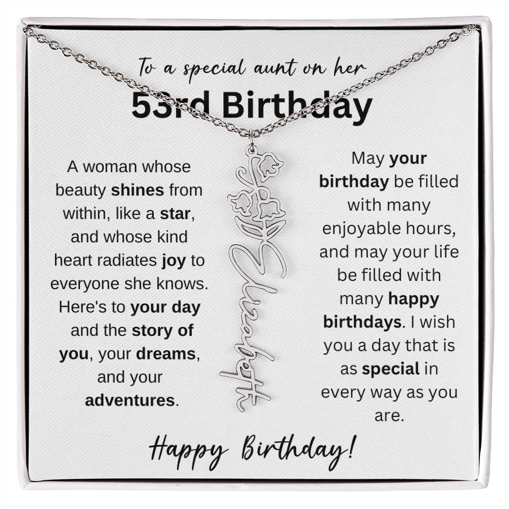 To A Special Aunt Happy 53rd Birthday - Flower Name Necklace