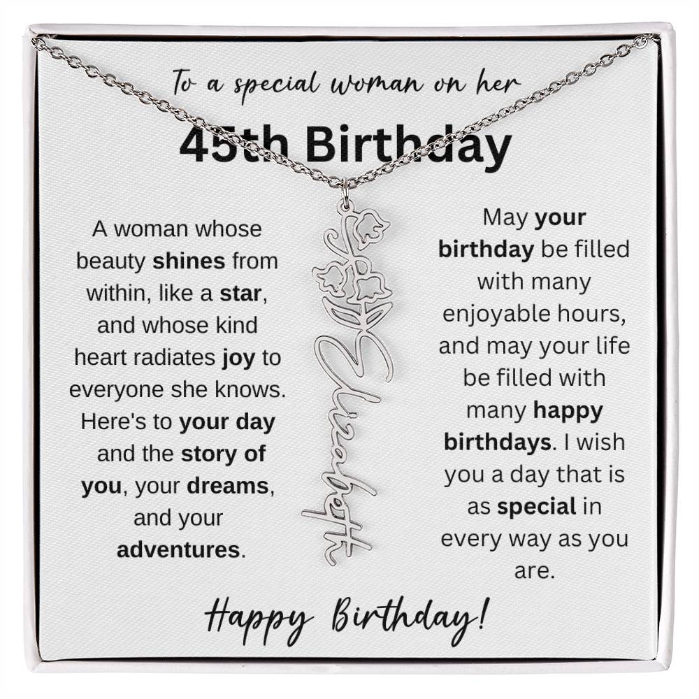 To A Special Woman - Happy 45th Birthday - Flower Name Necklace