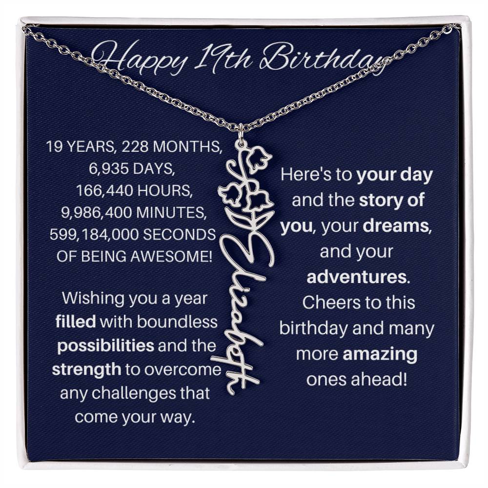 19th Birthday Birth Flower Necklace