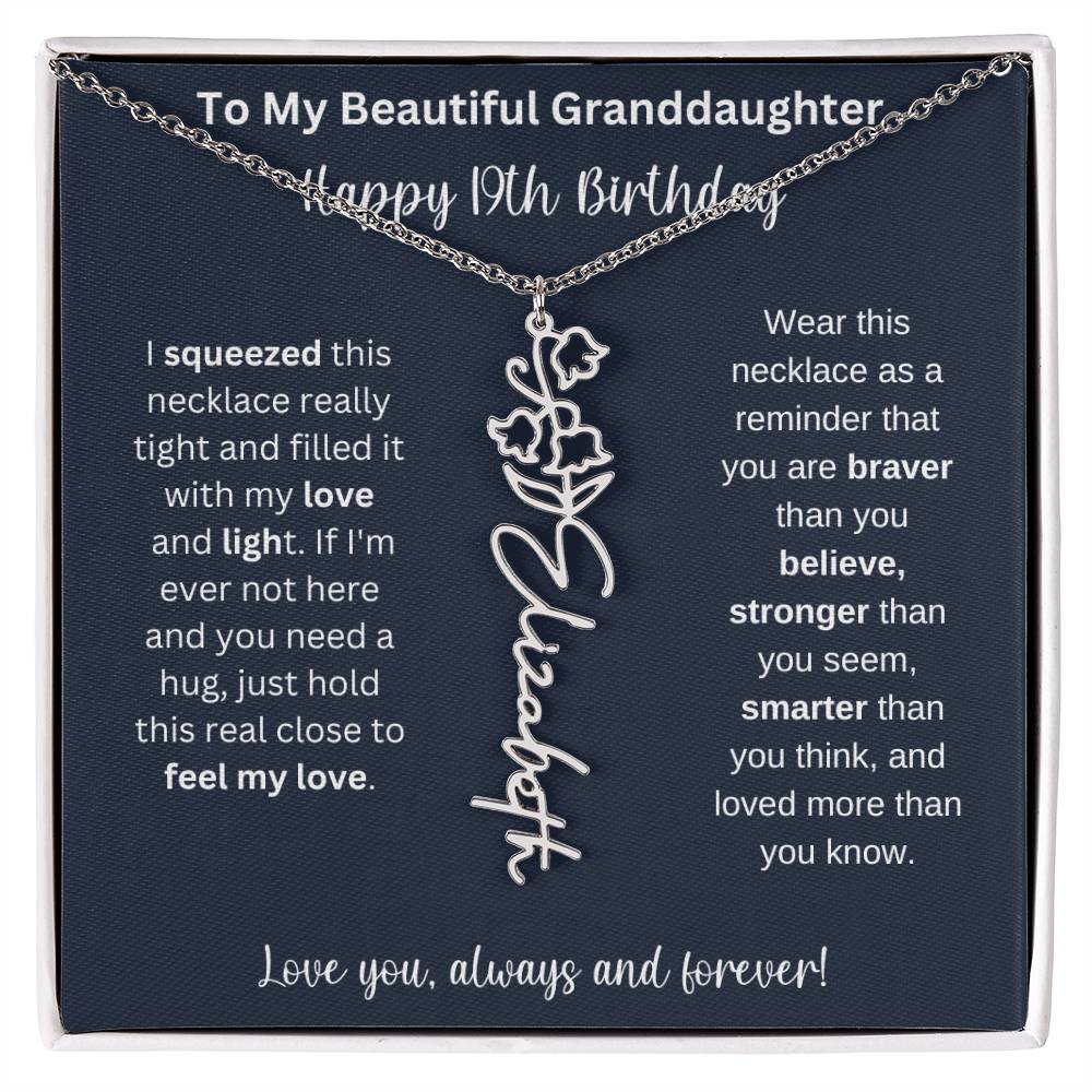 Flower Name Necklace 19th Birthday Necklace Gift To My Granddaughter