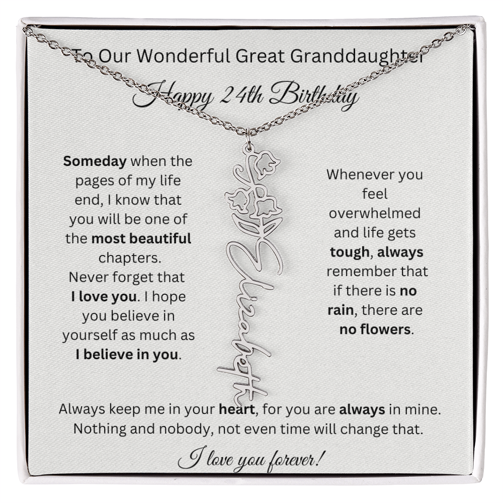 Birthflower Name Necklace To My Great Granddaughter's 24th Birthday