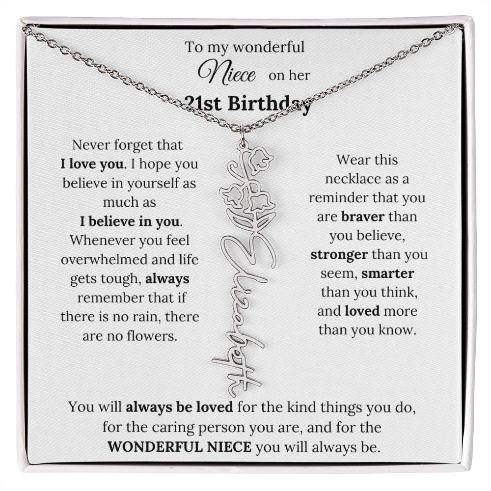 To My Wonderful Niece Happy 21st Birthday | Flower Name Necklace