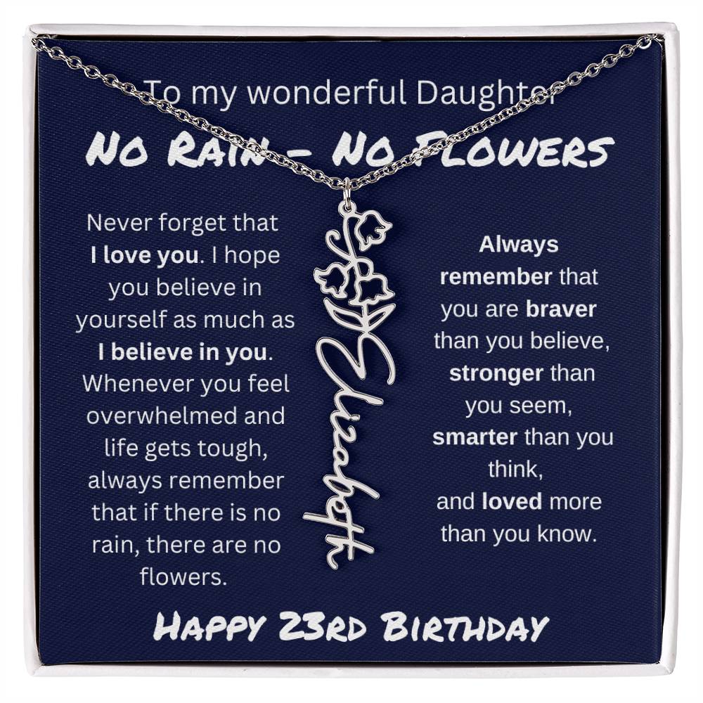 No Rain - No Flower | Happy 23rd Birthday | Flower Name Necklace
