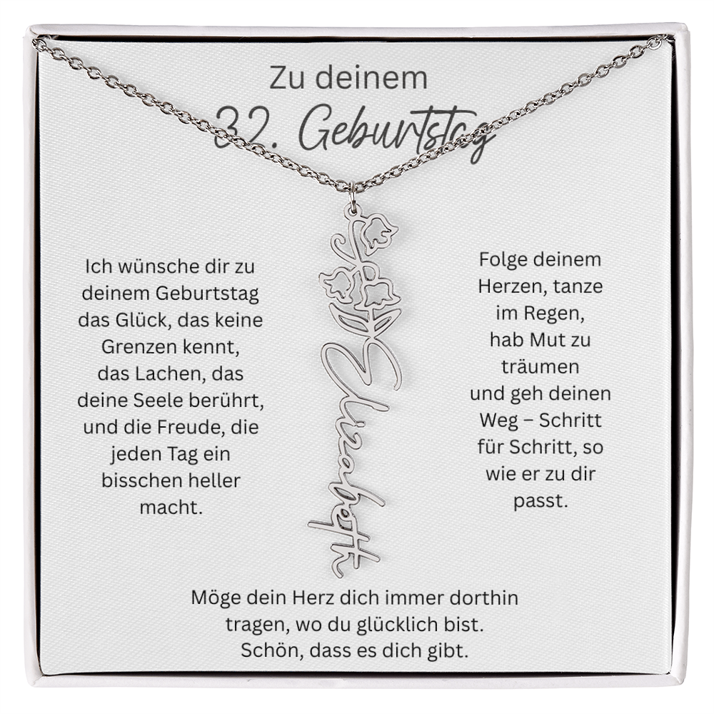Geburtsblumen Namenskette zum 32 Geburtstag personalisiert Name Kette Gravur Geschenk