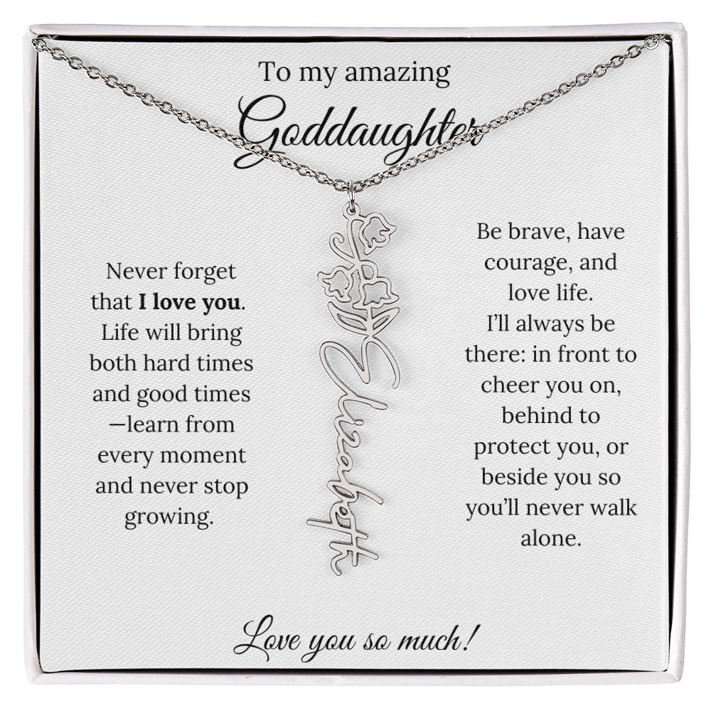 Never Forget I Love You Goddaughter Necklace – Personalized Birth Flower Jewelry + Quote Card Gift for Birthday