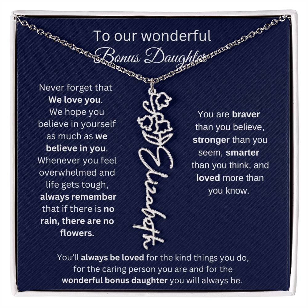 To Our Wonderful Bonus Daughter Personalized Birth Month Flower Necklace 1