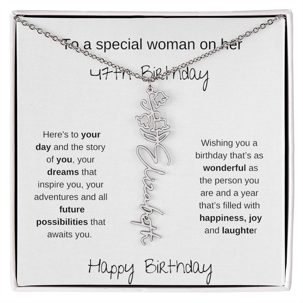 A Special Woman 47th Birthday | Flower Name Necklace