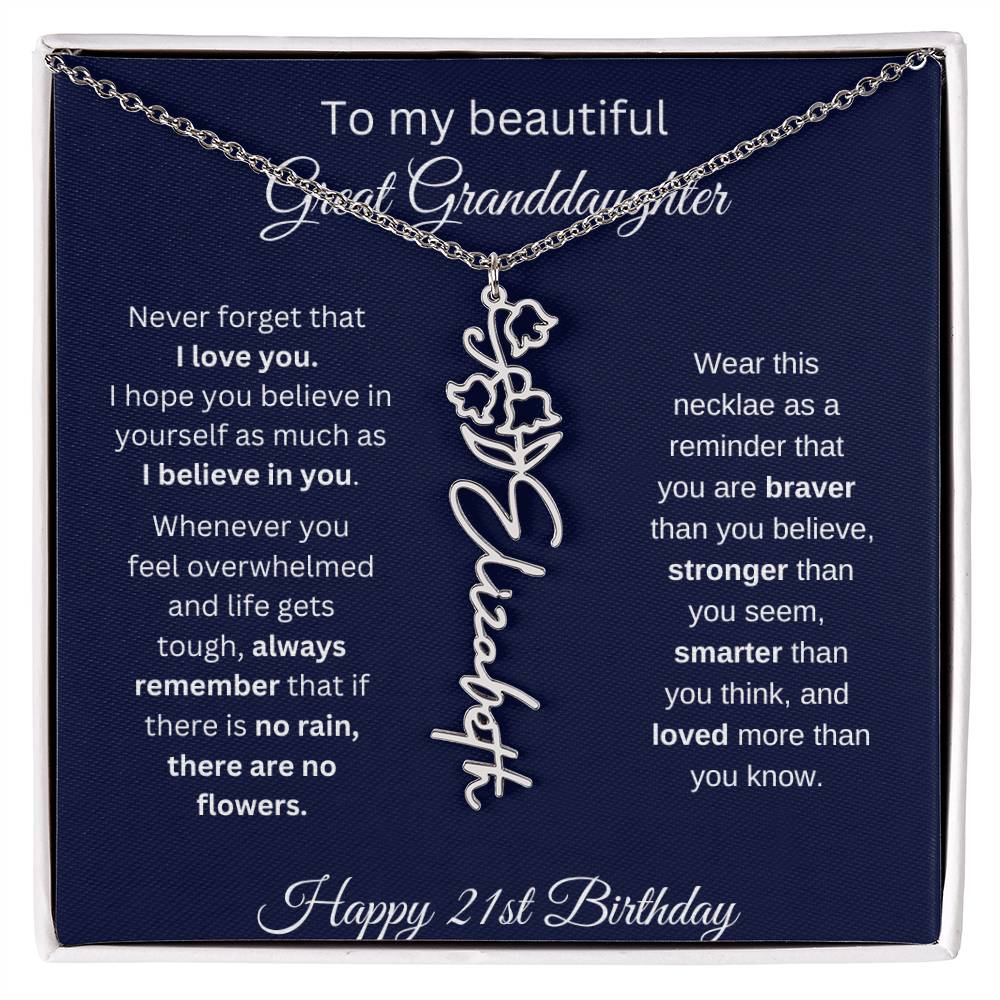 Personalized 21st Birthday Gift Great Granddaughter | Flower Name Necklace