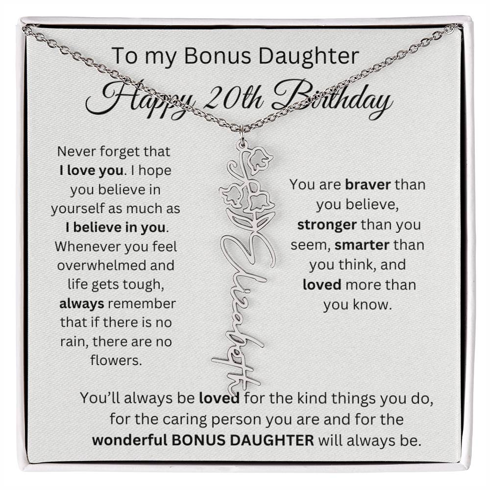 To My Bonus Daughter | Happy 20th Birthday | Flower Name Necklace