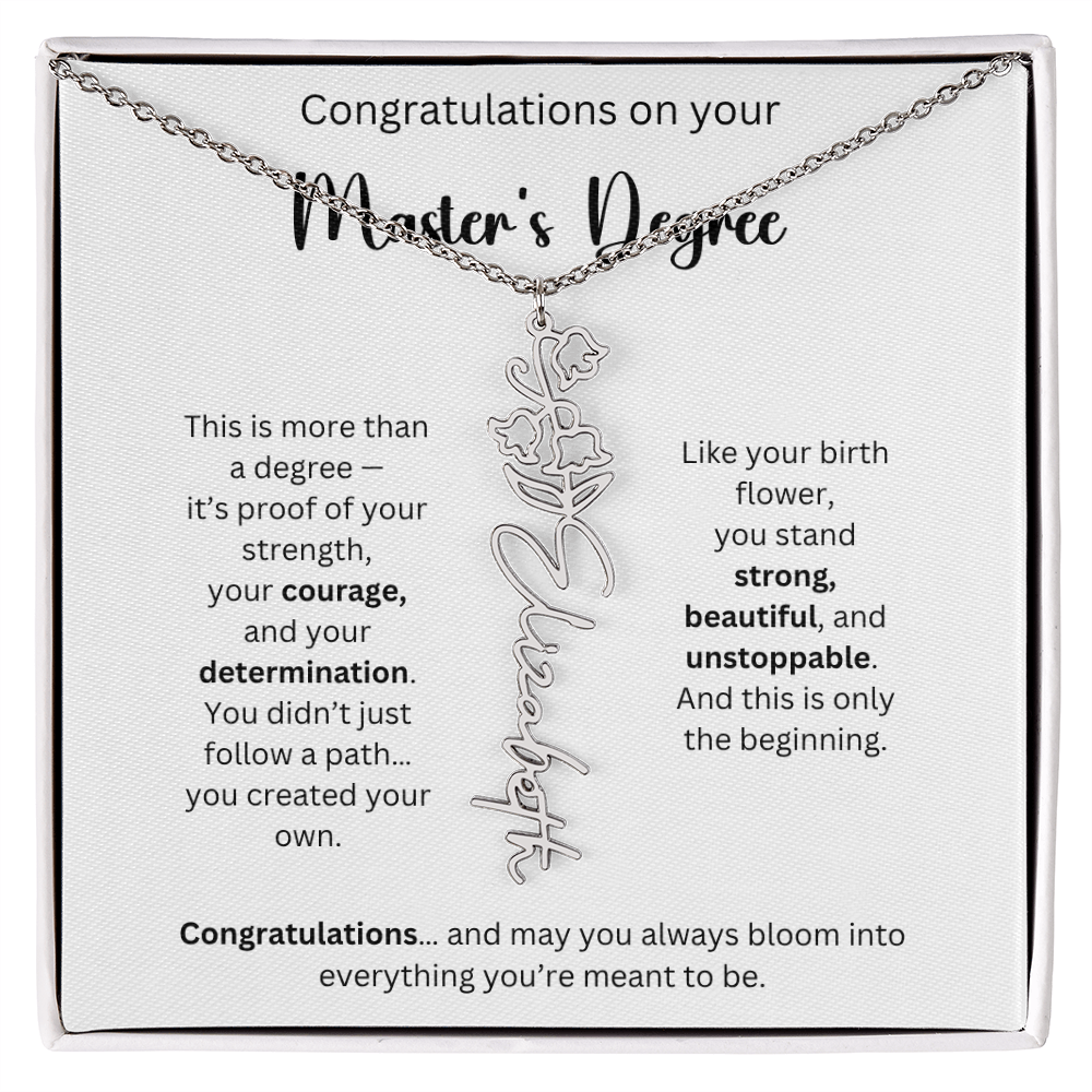 Masters Degree Graduation Gift - Personalized Birth Flower Name Necklace