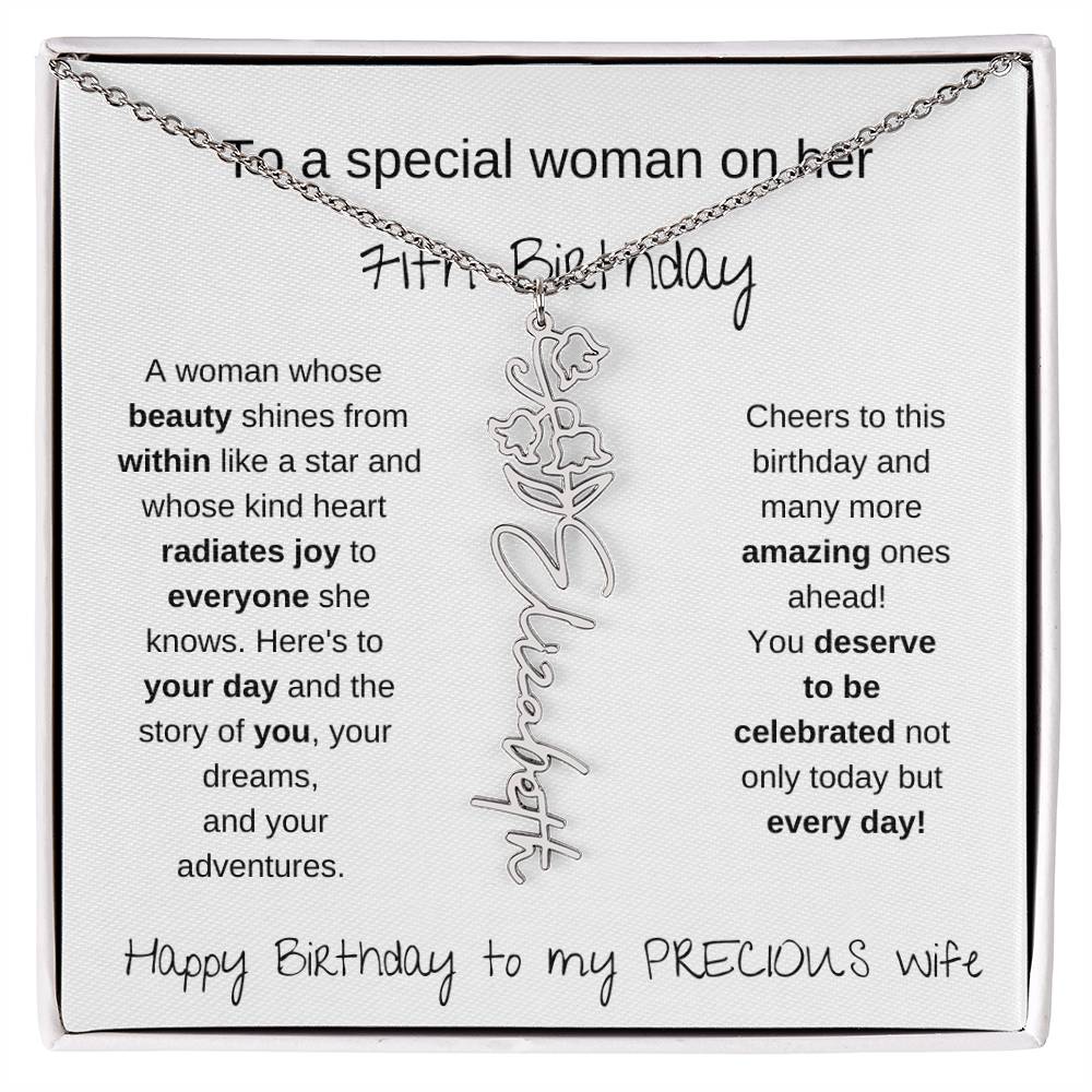 Happy 71th Birthday To My Precious Wife - Birthflower Necklace