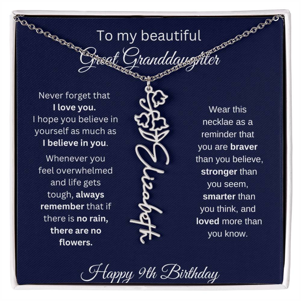 Personalized 9th Birthday Gift Great Granddaughter | Flower Name Necklace