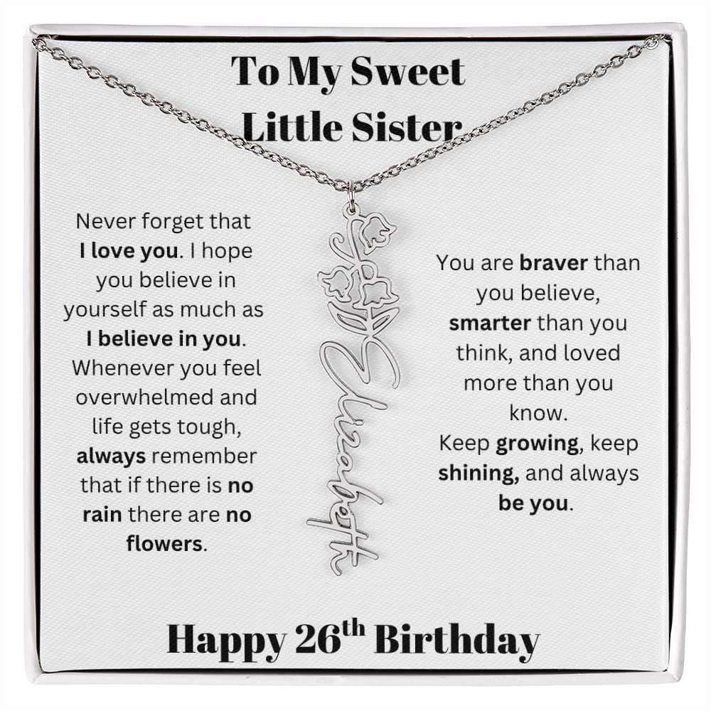 To My Sweet Little Sister | Happy 26th Birthday | Flower Name Necklace