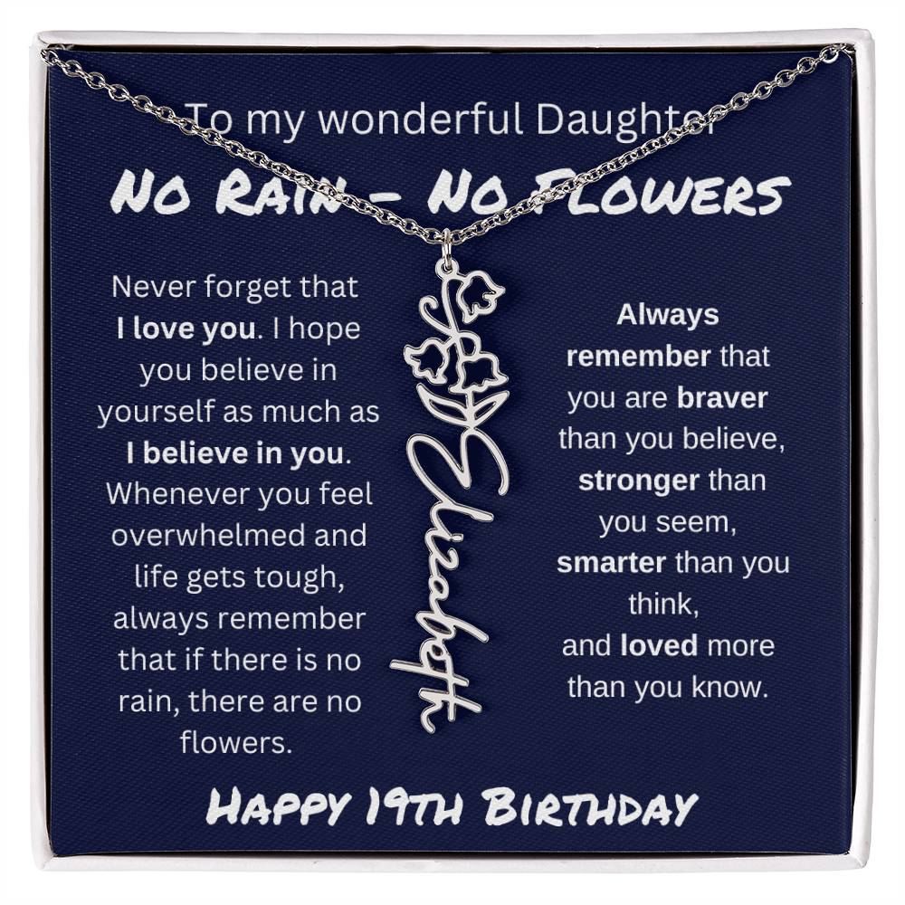 No Rain - No Flower | Happy 19th Birthday | Flower Name Necklace