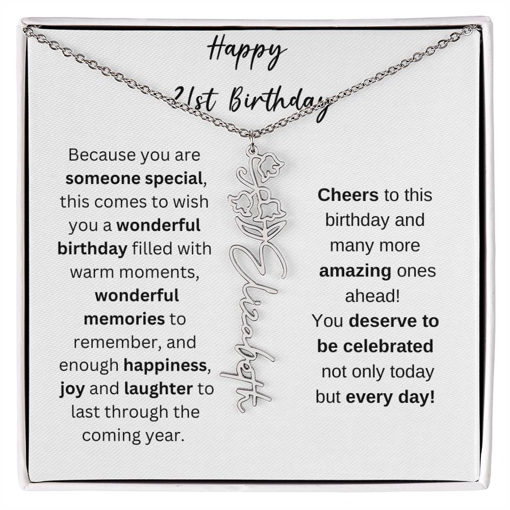 Happy 21st Birthday - Flower Name Necklace