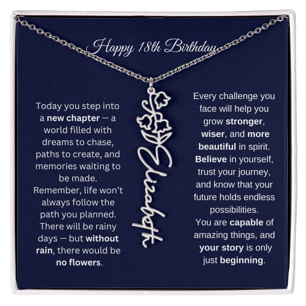 18th Birthday Birth Flower Name Necklace