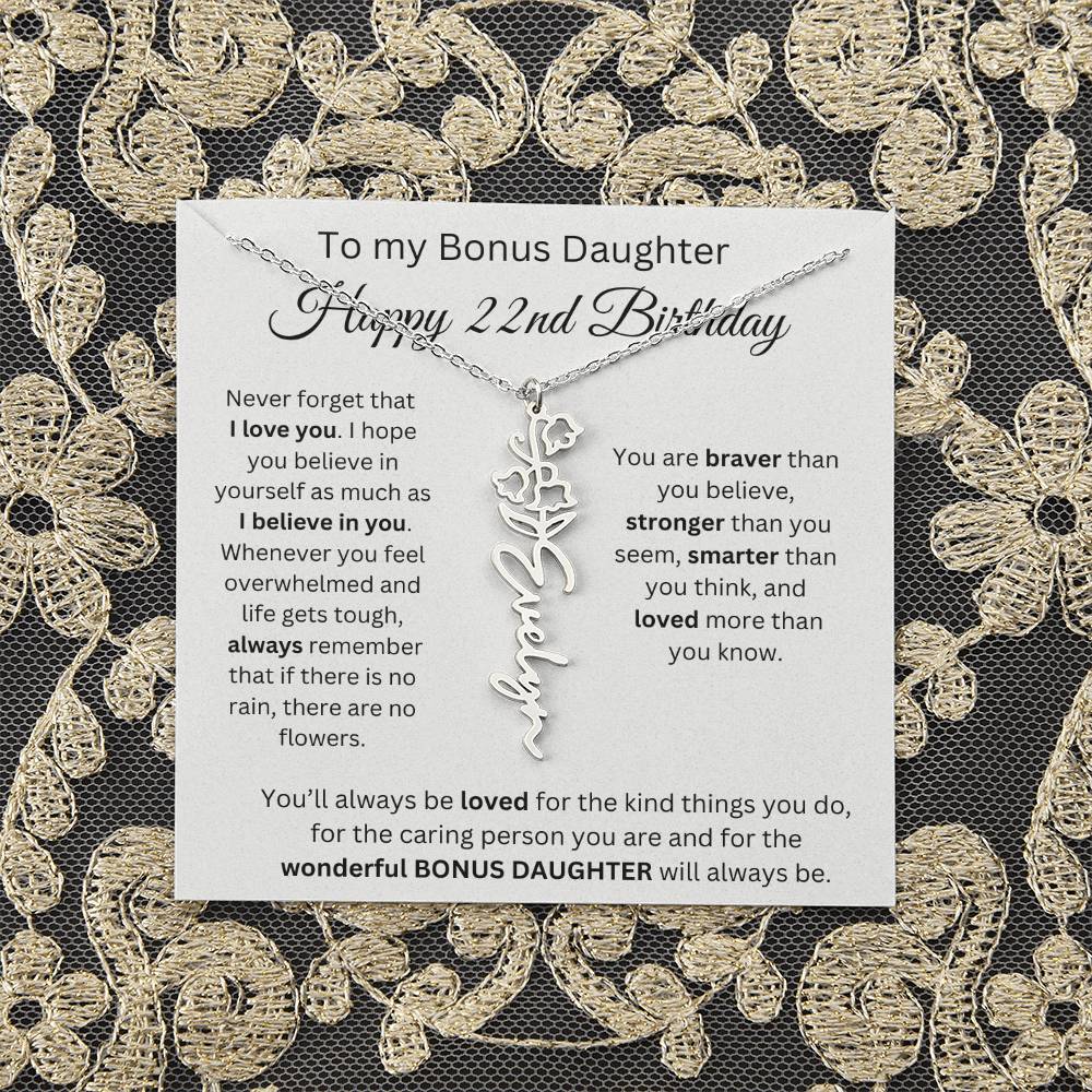 To My Bonus Daughter | Happy 22nd Birthday | Flower Name Necklace