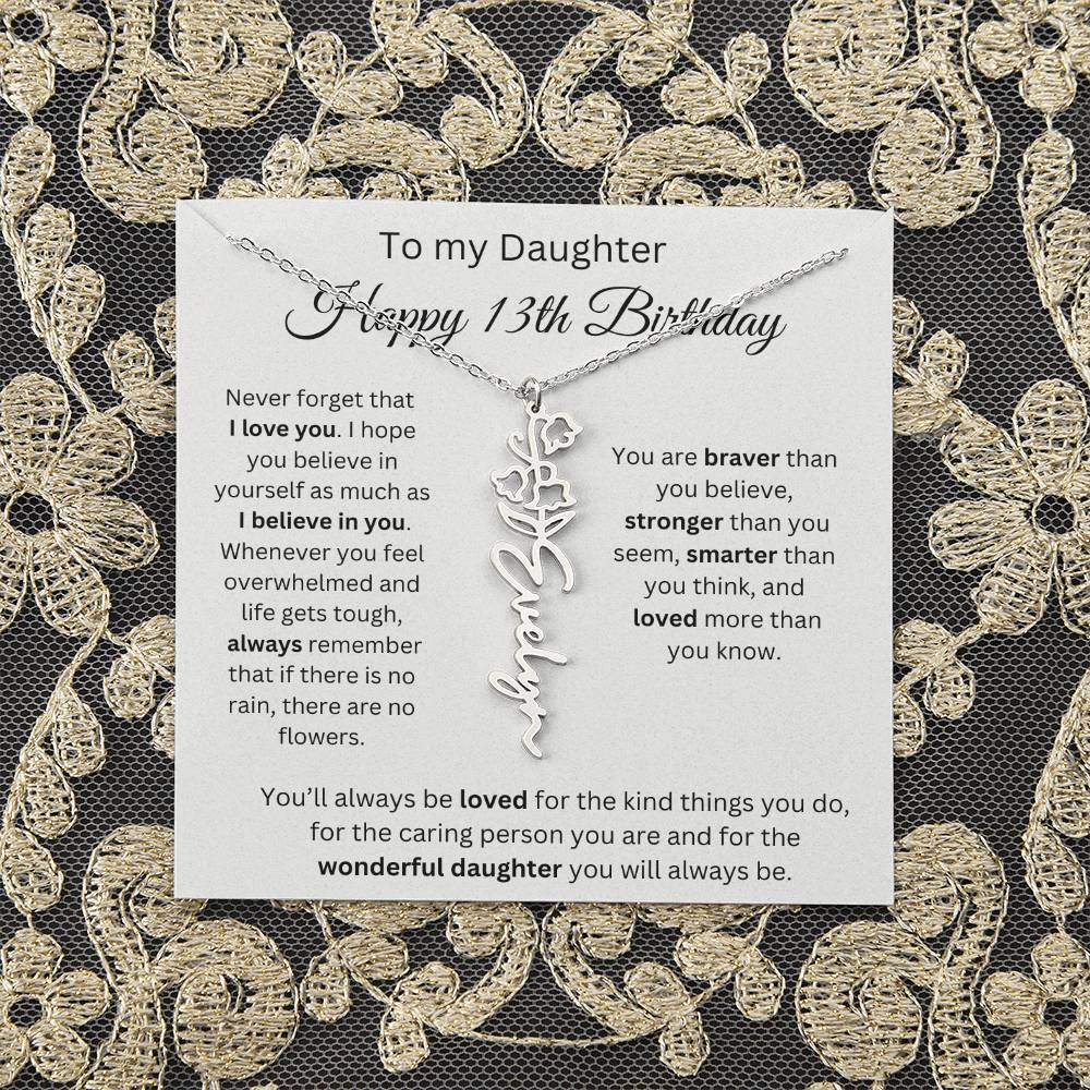 Happy 13th Birthday - Flower Name Necklace