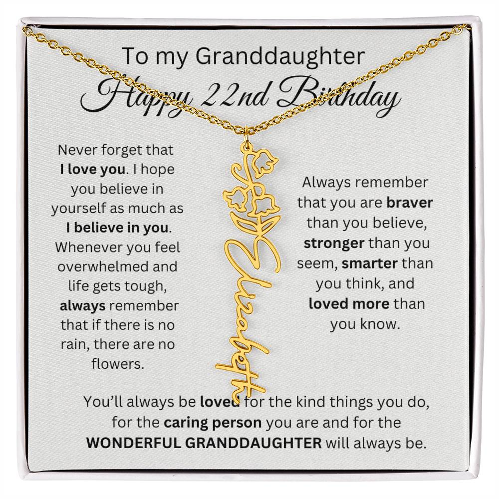 To My Granddaughter | Happy 22nd Birthday | Flower Name Necklace