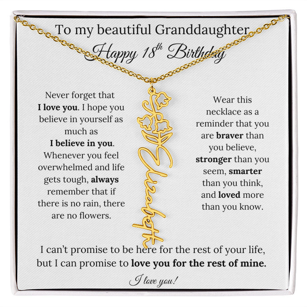 18th Birthday Gift for Granddaughter Flower Name Necklace with Message Card
