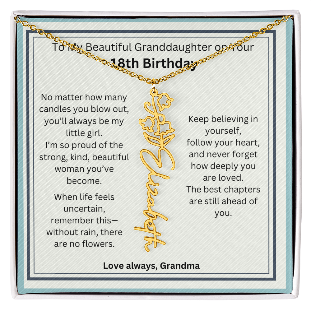 18th Birthday Gift for Granddaughter - Birth Flower Name Necklace