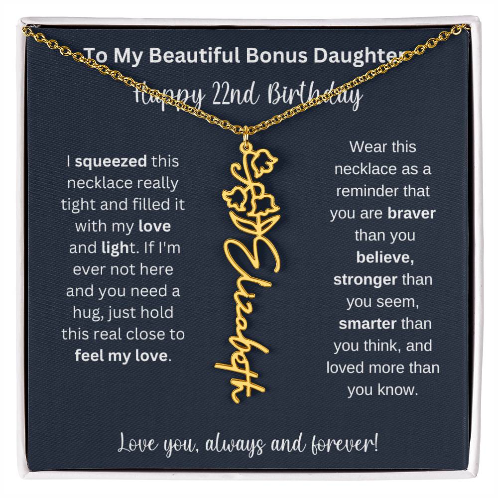 To My Beautiful Bonus Daughter | Happy 22nd Birthday | Flower Name Necklace
