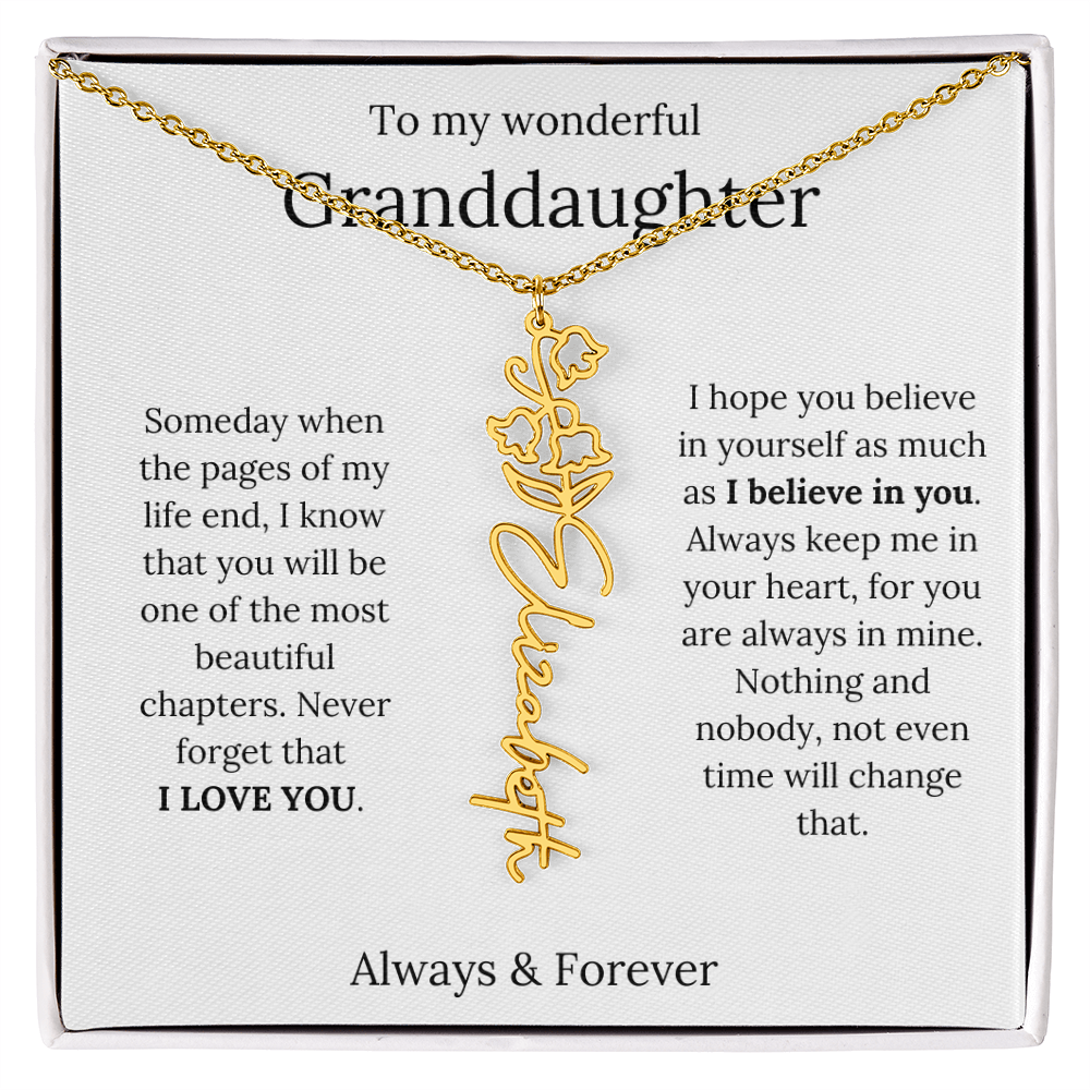 Granddaughter Personalized Keepsake Birth Flower Name Necklace