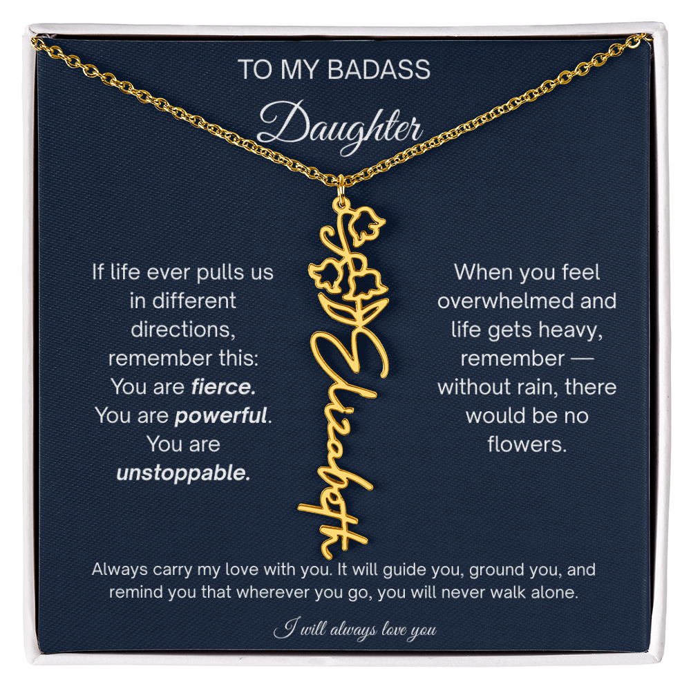 Badass Daughter Personalized Birth Flower Name Necklace