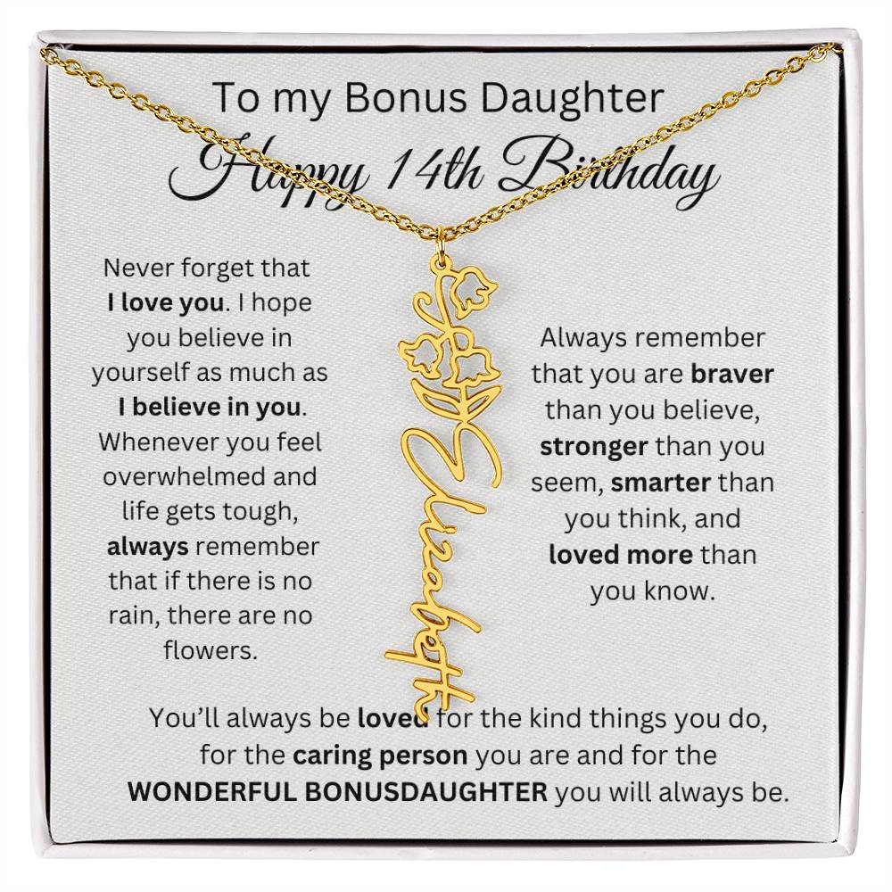 14th Birthday Gift To My Bonus Daughter | Flower Name Necklace