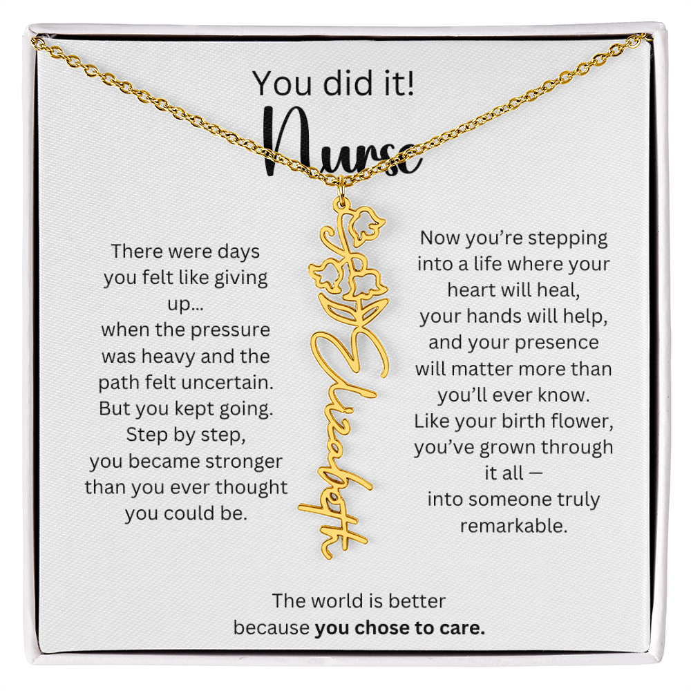 Meaningful Nurse Graduation Gift - Birth Flower Name Necklace