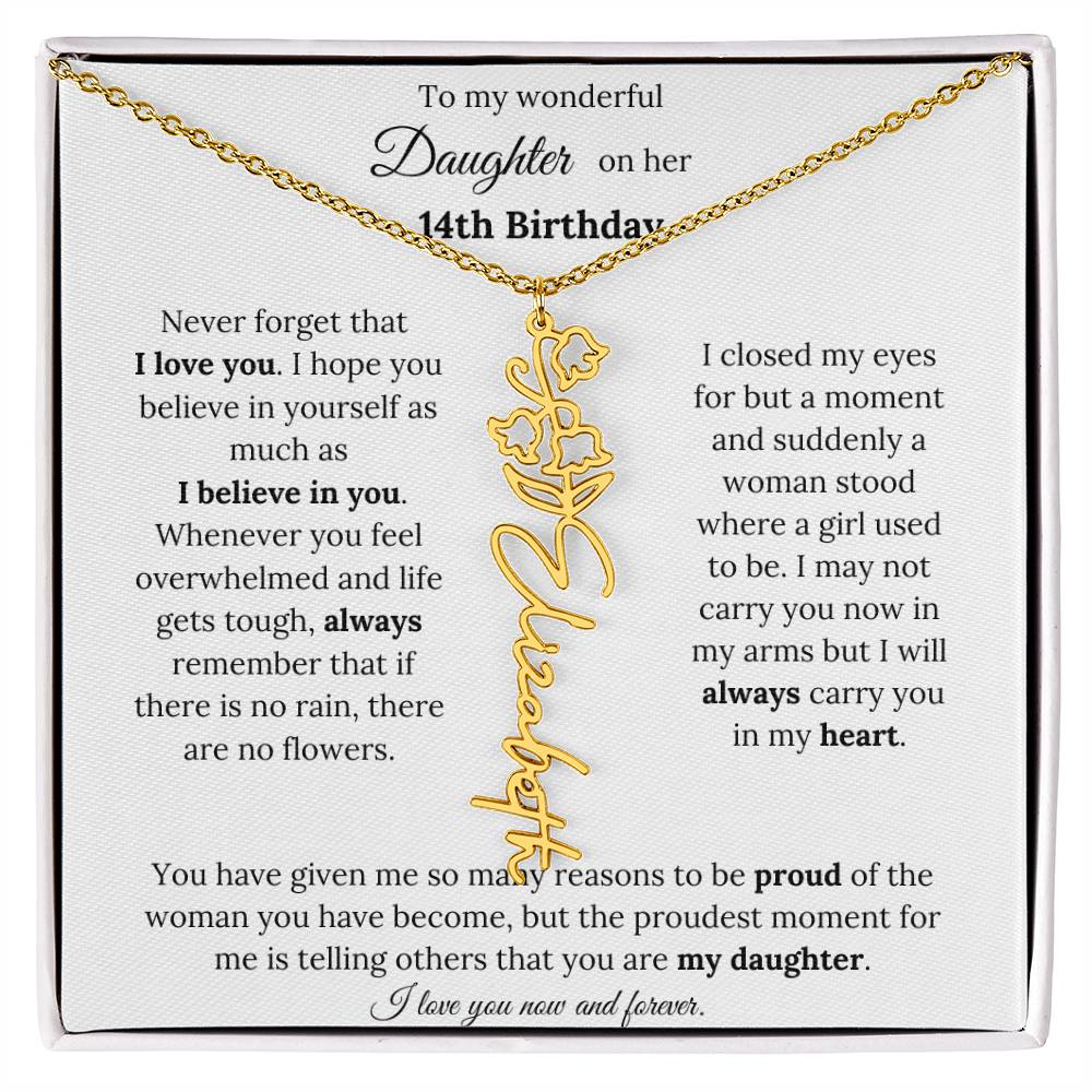 Custom Birth Flower Name Necklace To My Daughter On Her 14th Birthday