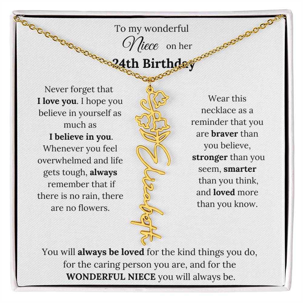 To My Wonderful Niece Happy 24th Birthday | Flower Name Necklace
