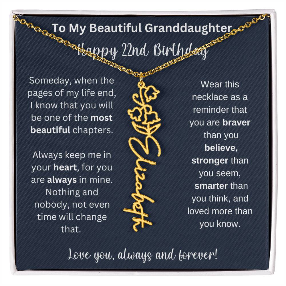 22nd Birthday Gift For Granddaughter | Personalized Birth Flower Name Necklace