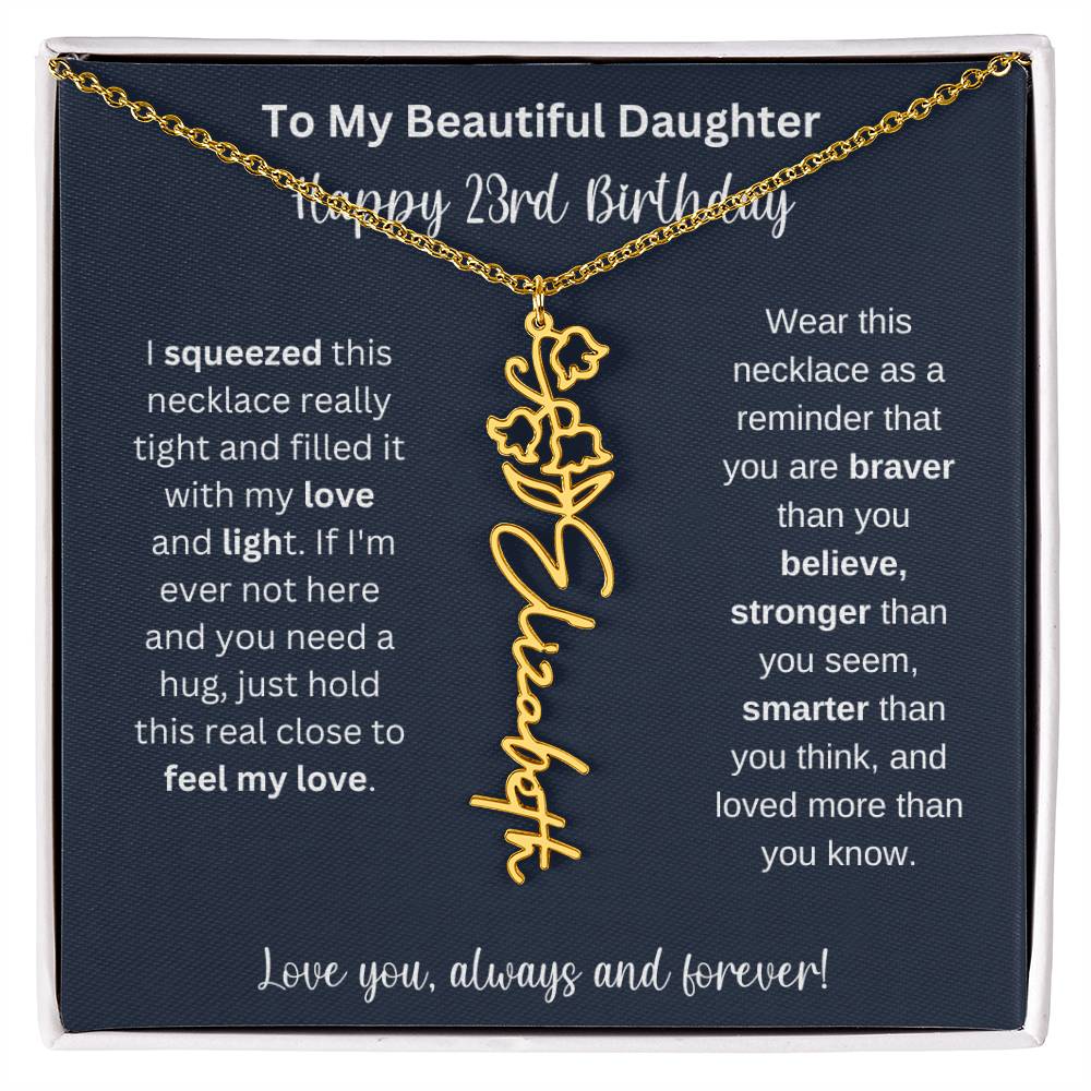 23rd Birthday Gift For My Beautiful Daughter | Personalized Flower Name Necklace