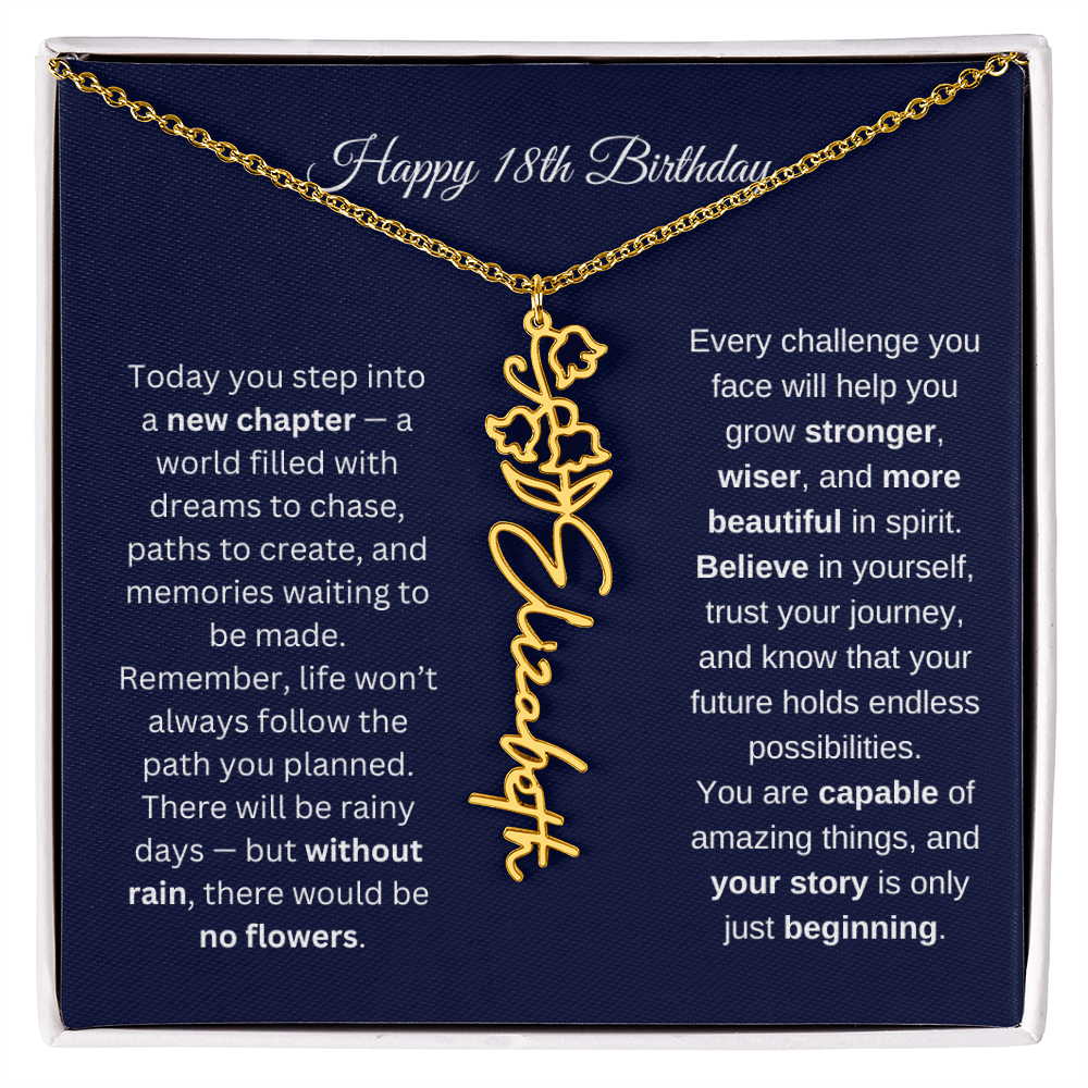 18th Birthday Birth Flower Name Necklace