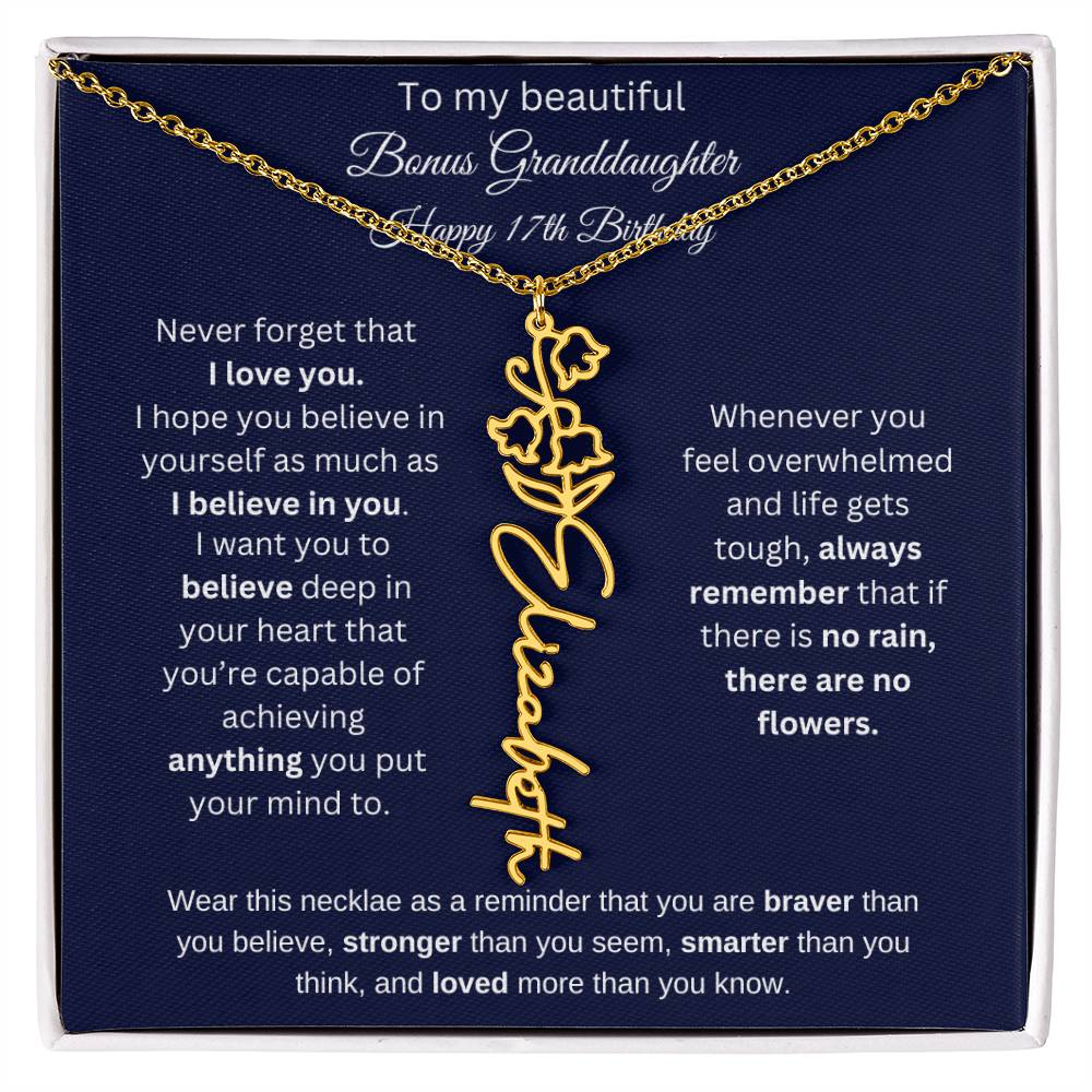 Bonus Granddaughter 17th Birthday | I Love You | Flower Name Necklace