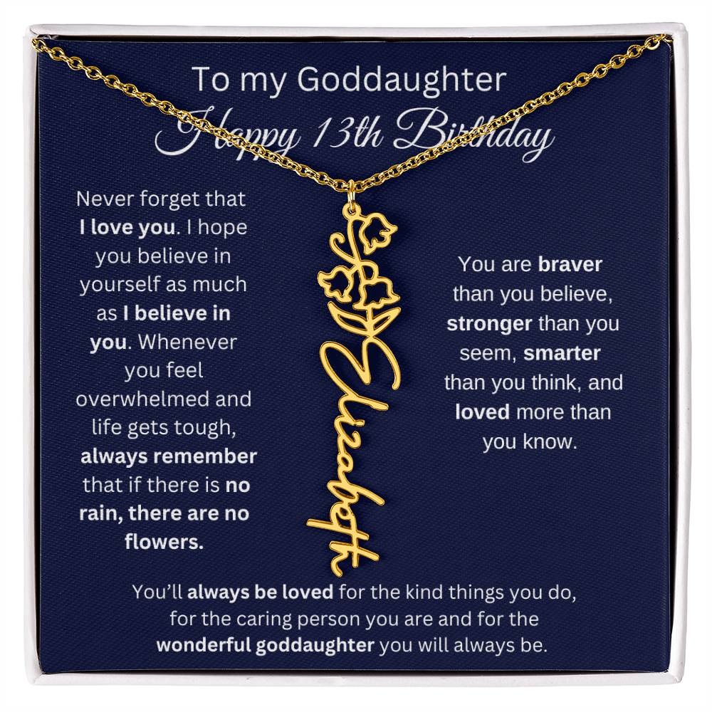 To My Goddaughter - Happy 13th Birthday - Flower Name Necklace