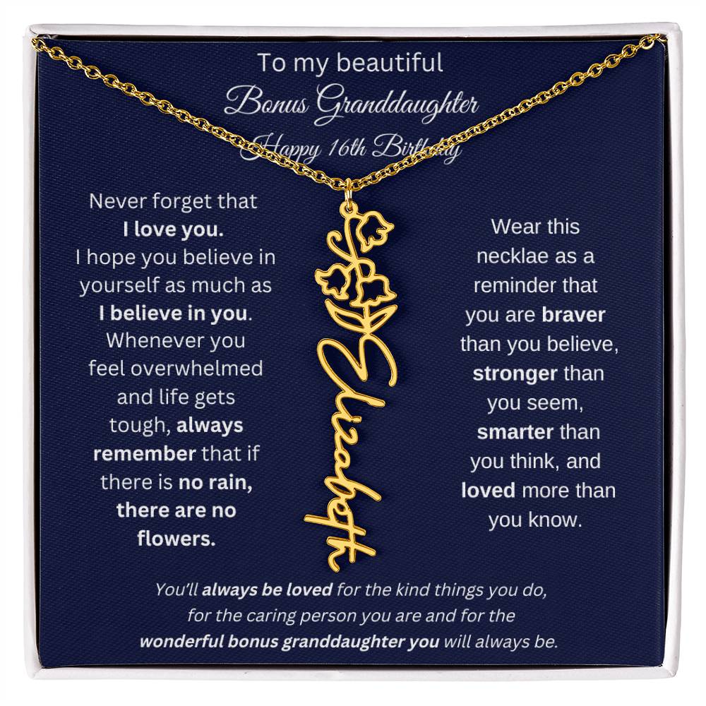16th Birthday Bonus Granddaughter Gift | Personalized Flower Name Necklace