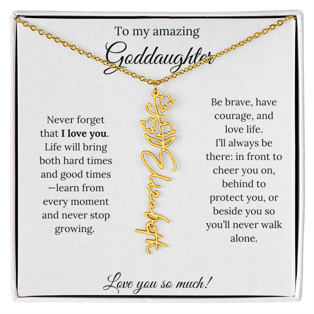 Never Forget I Love You Goddaughter Necklace – Personalized Birth Flower Jewelry + Quote Card Gift for Birthday