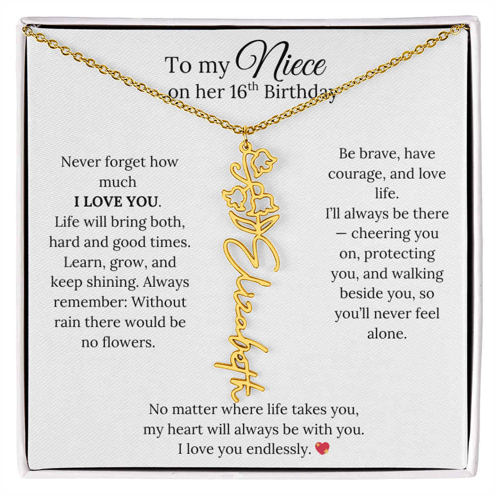 16th Birthday Gift from Aunt - Personalized Birth Flower Name Necklace