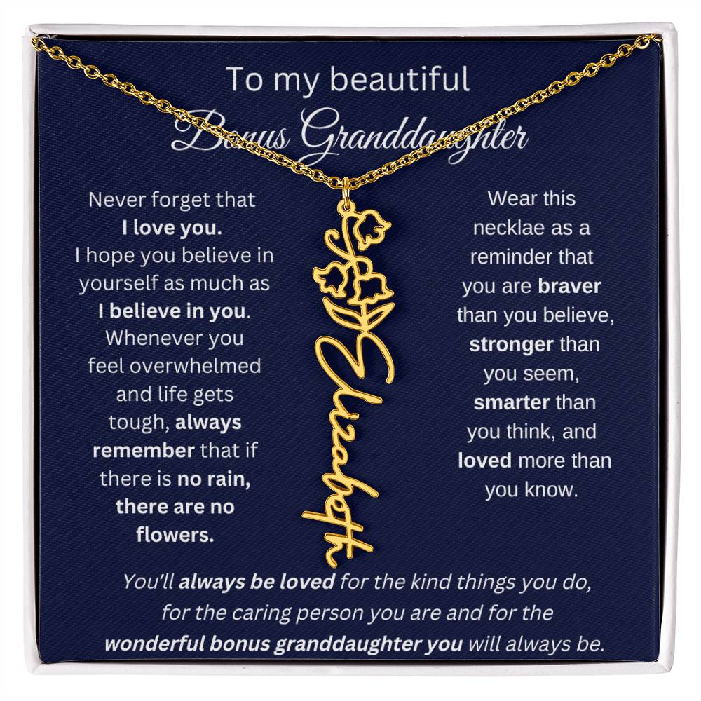 To My Beautiful Bonus Granddaughter | Never Forget That I Love You | Flower Name Necklace